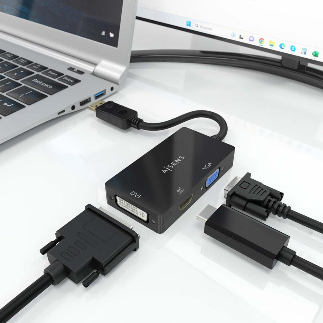 Conversor Displayport para VGA/DVI/HDMI Aisens A125-0861 / 4K / Preto / 15 CM