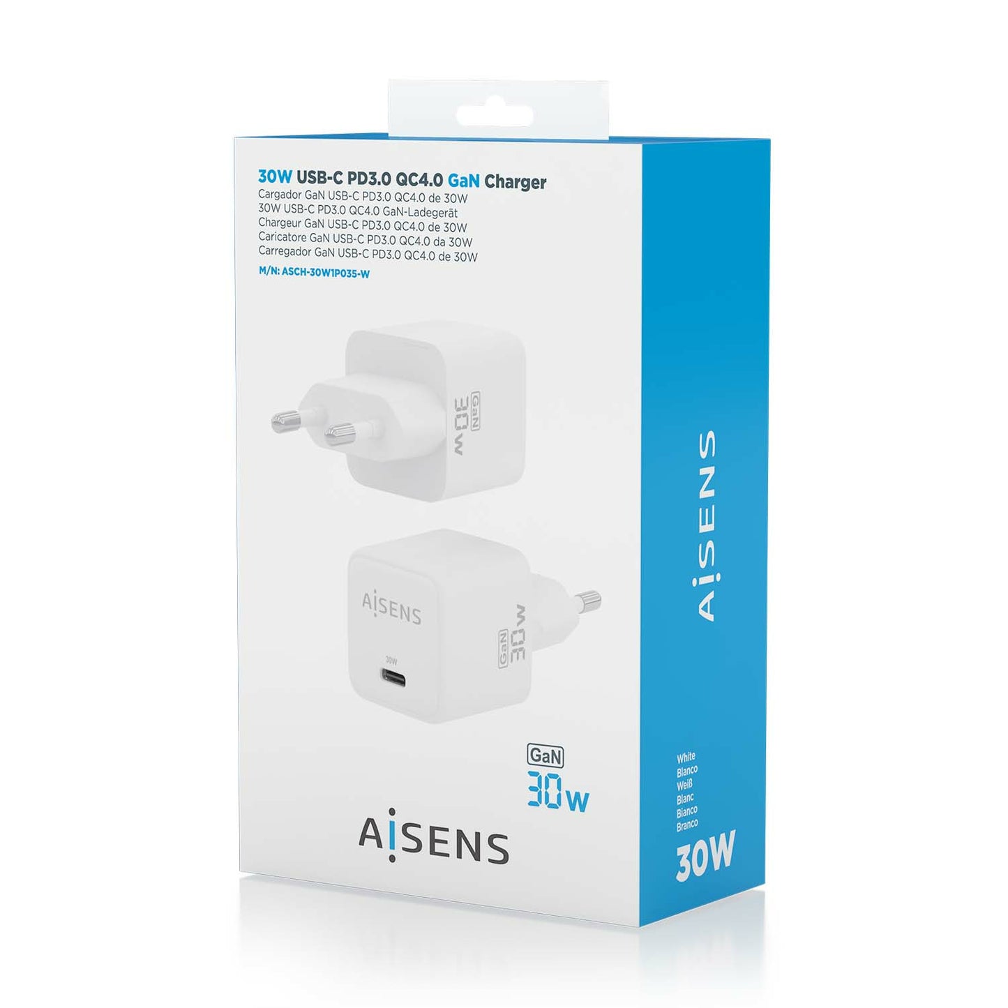 Carregador de Parede USB-C AISENS Fast Charging / 30W / Branco