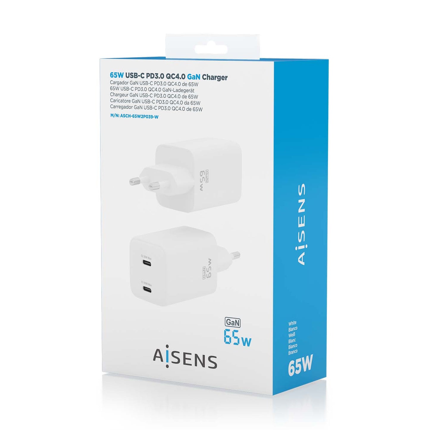 Carregador Fast Charging Aisens 2x usb-c 65w Branco ASCH-65W2P039-W