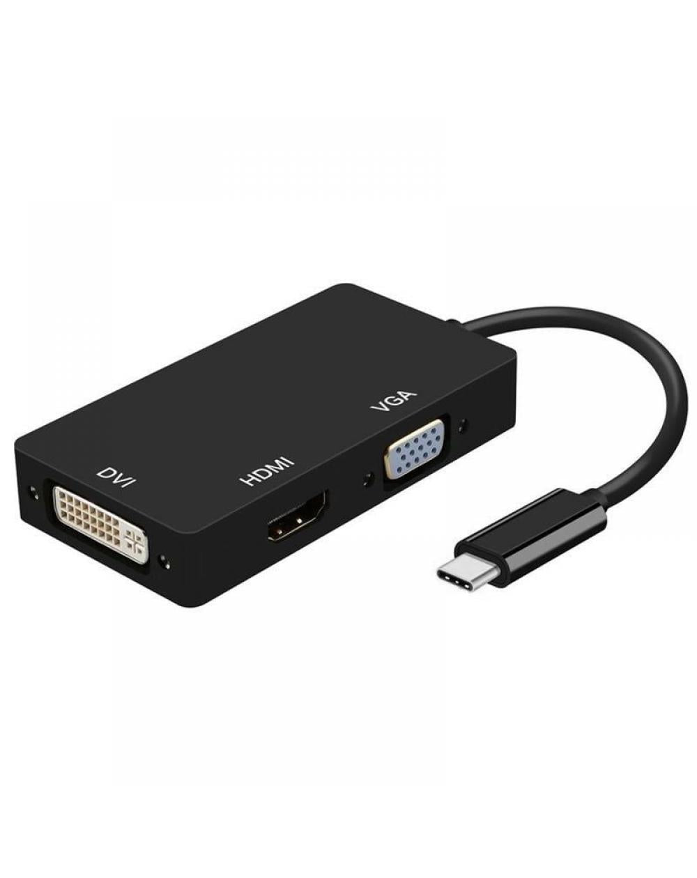 Conversor Aisens A109-0343/ USB Tipo-C Macho para DVI Fêmea/ VGA Fêmea / HDMI Fêmea/ 15cm/ Preto