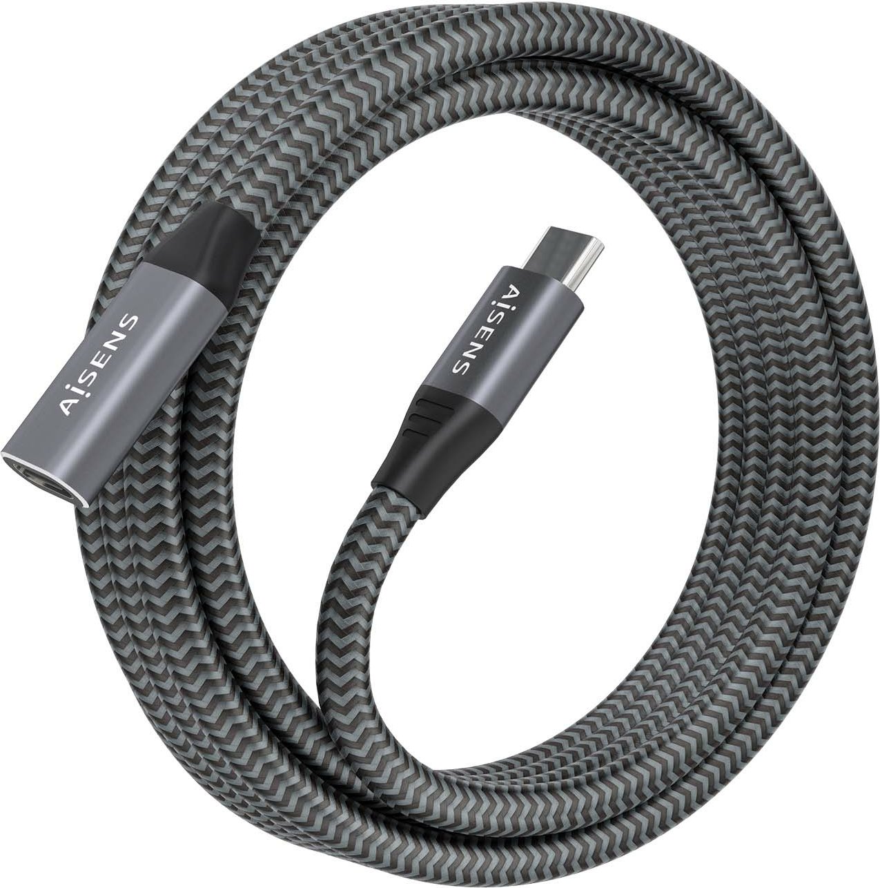 Cabo Extensor USB 3.2 Aisens A107-0636/ USB Tipo-C Macho para USB Tipo-C Fêmea / 100W / 20Gbps/ 2m/ Cinzento