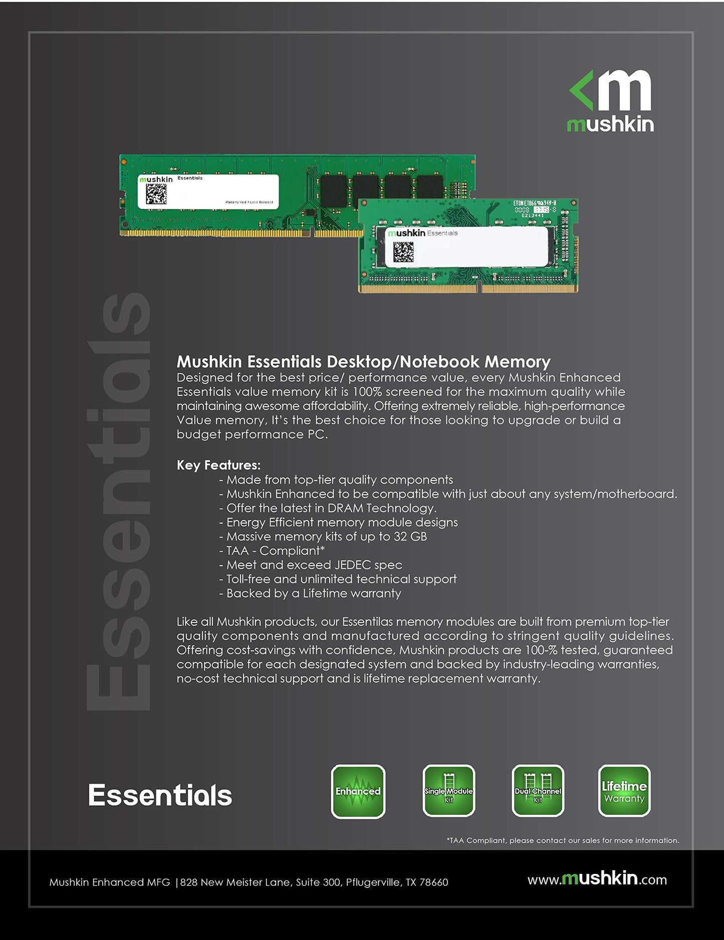 MUSHKIN DIMM 32 GB DDR4-3200 (2x 16 GB) Dual-Kit / Memória RAM em Preto
