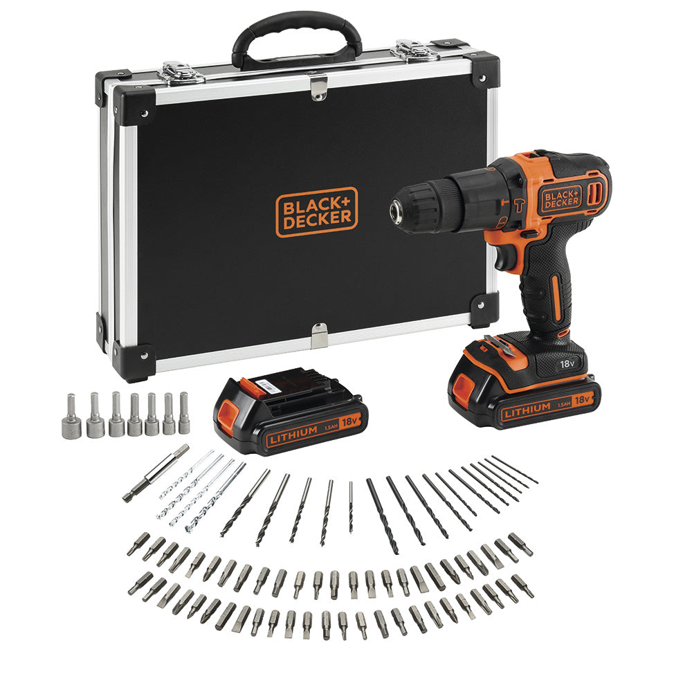 Kit berbequim de perfcussão de 18 v com 2 baterias de lÃtio de 1,5 ah, carregador, 80 acessórios e mala_0