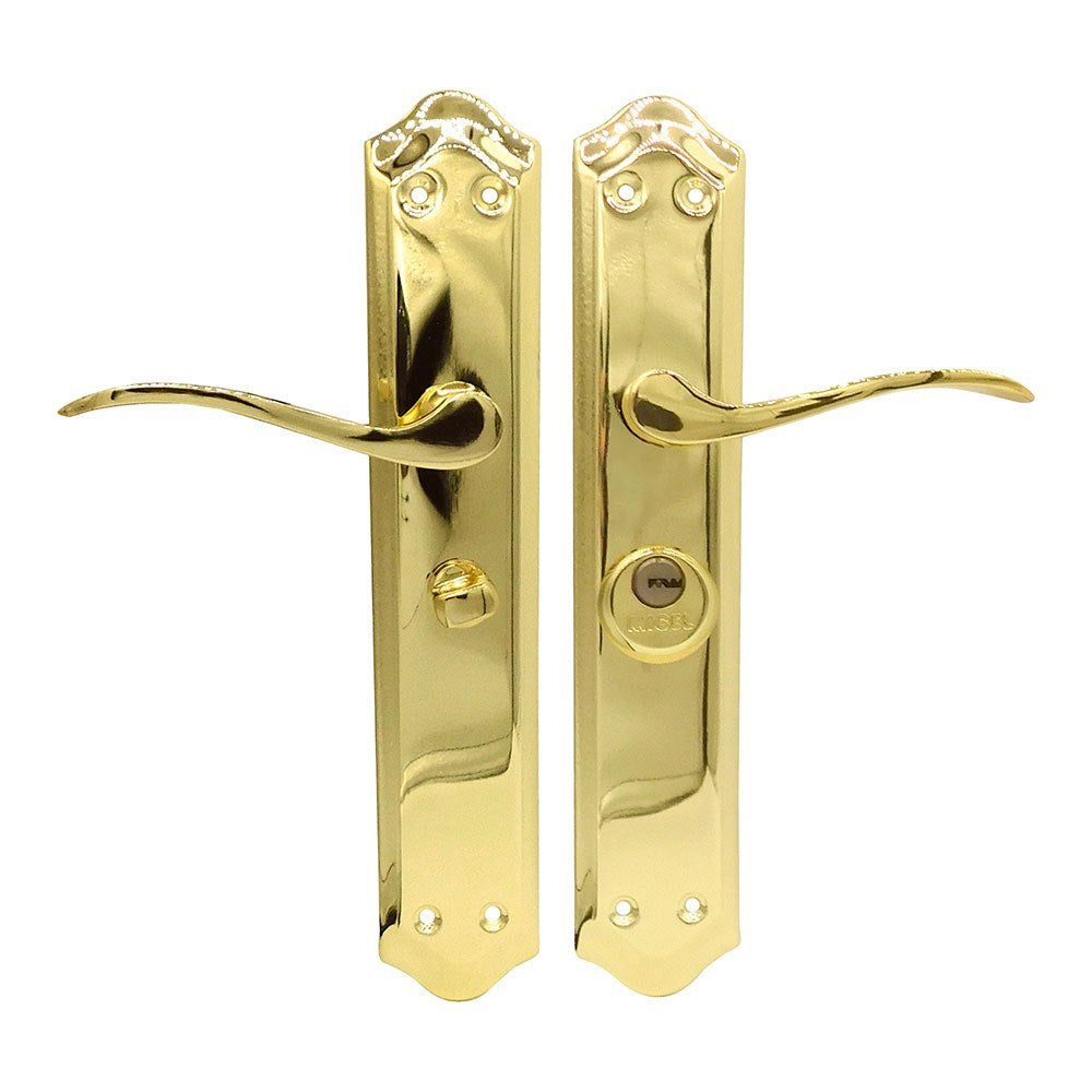 Conjunto de maçaneta com chave, modelo 202, para portas com abertura à direita, em aço com acabamento em latão, 47 mm_0