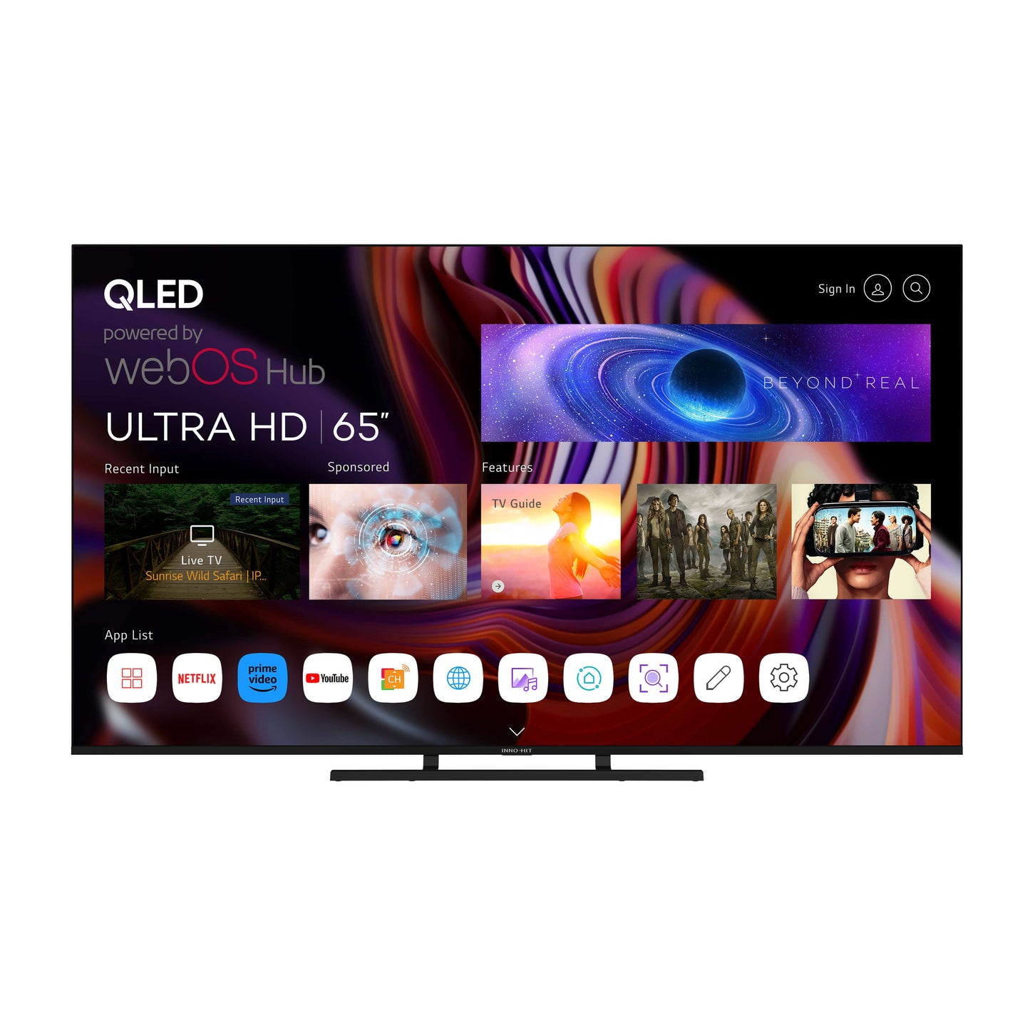 Smart TV INNO-HIT 65" QLED Smart Webos 4K UHD Borderless IH65UWQL Preta