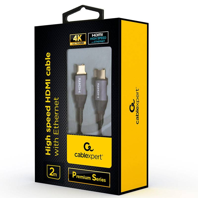 Cabo HDMI de 2 metros 2.0 4K 60Hz Gembird / CCBP-HDMI-2M Premium Series Braided com Ethernet / Preto