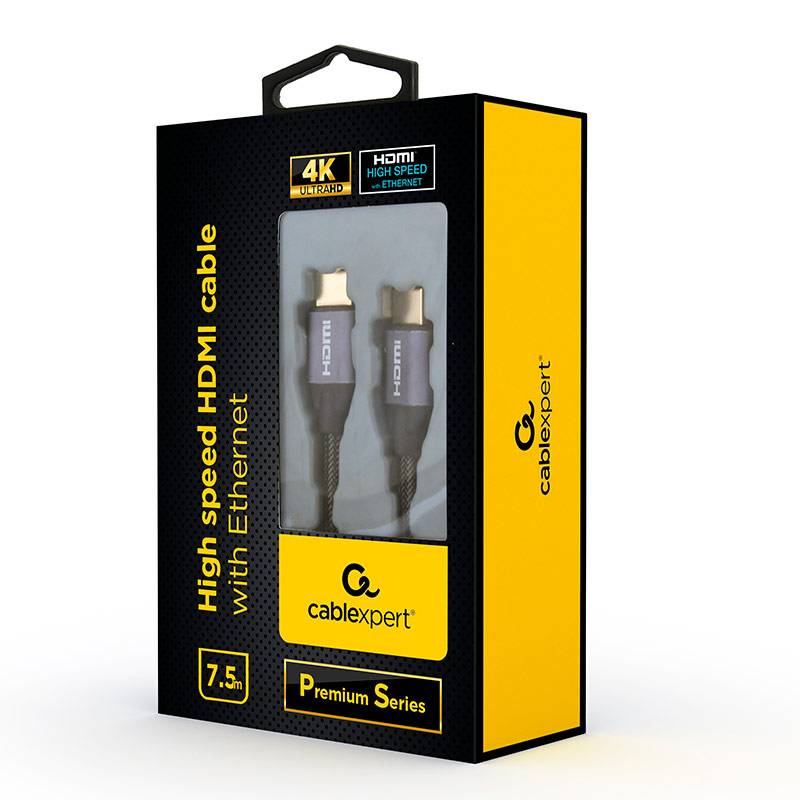 Cabo HDMI 2.0 4K 60Hz Gembird CCBP-HDMI-7.5M Premium Series Braided com Ethernet 7.5m Preto
