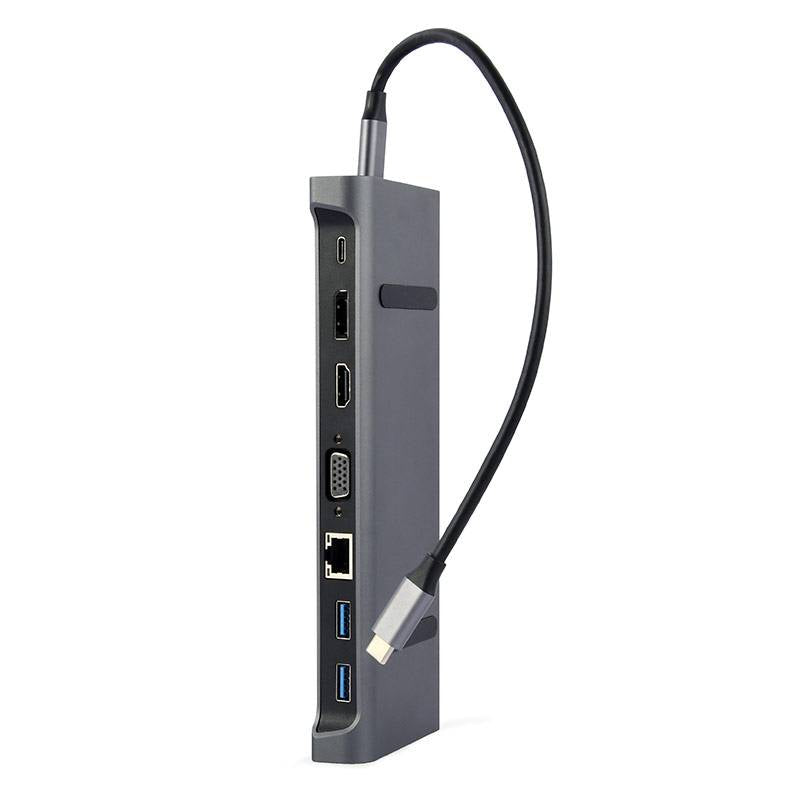 Adaptador Gembird USB-C 9-in-1 (Hub 3.0 + HDMI + DisplayPort + VGA + PD + LAN + Stereo Audio) Preto