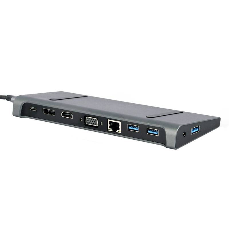 Adaptador Gembird USB-C 9-in-1 (Hub 3.0 + HDMI + DisplayPort + VGA + PD + LAN + Stereo Audio) Preto
