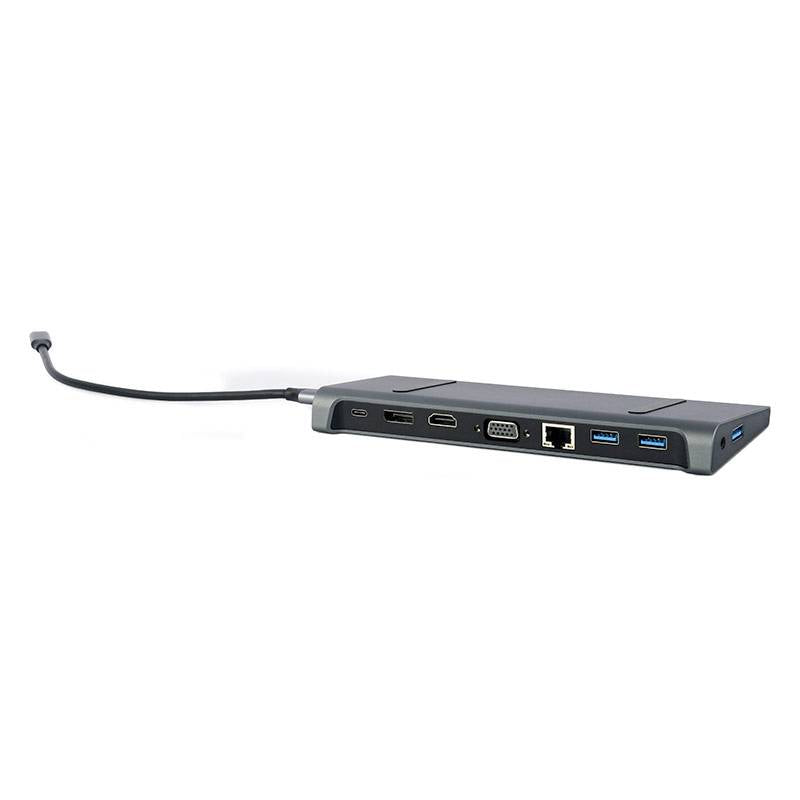 Adaptador Gembird USB-C 9-in-1 (Hub 3.0 + HDMI + DisplayPort + VGA + PD + LAN + Stereo Audio) Preto