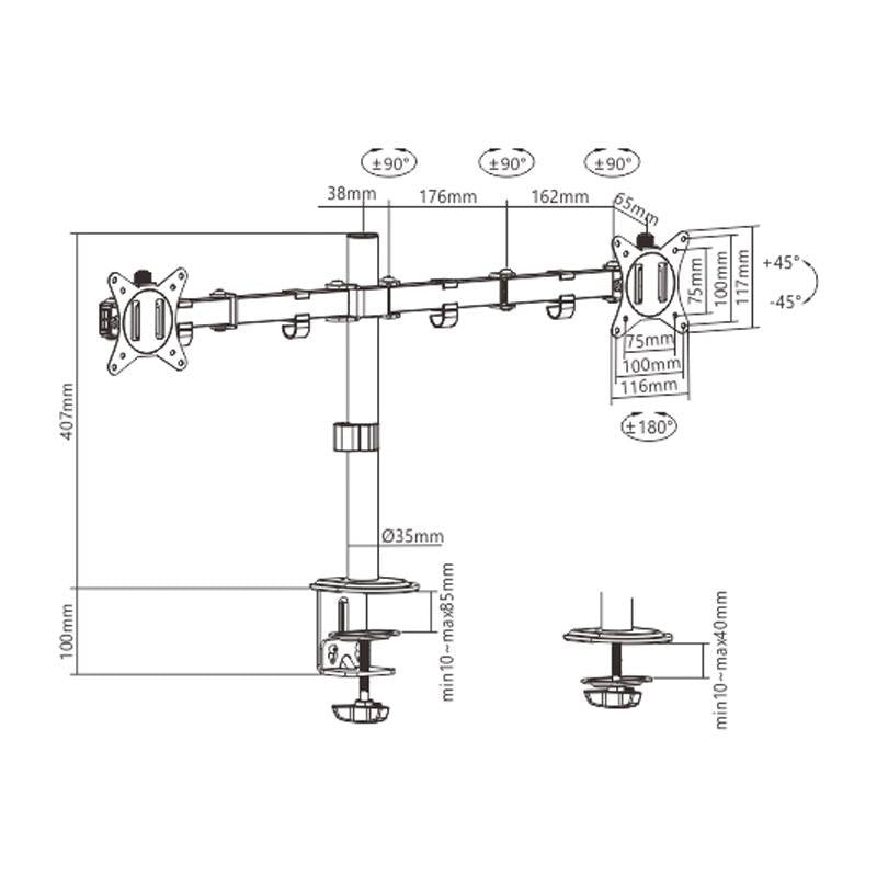Suporte de Monitor Gembird p/ Secretária MA-D2-01 Articulado e Ajustável com 2 braços 17" - 32"