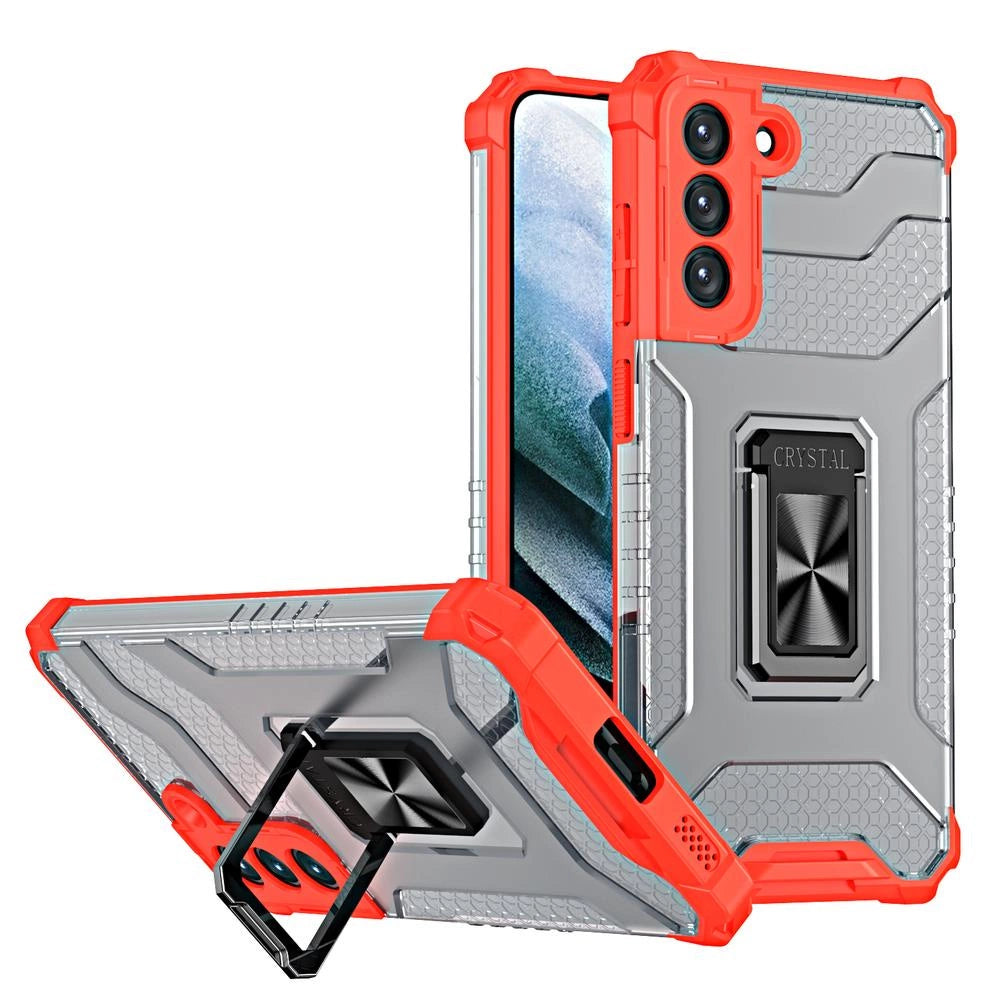 Crystal Ring Case tough hybrid cover + magnetic holder for Samsung Galaxy S22 + (S22 Plus) red_0