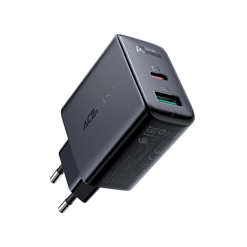 Acefast wall charger USB Type C / USB 32W, PPS, PD, QC 3.0, AFC, FCP black (A5 black)_1