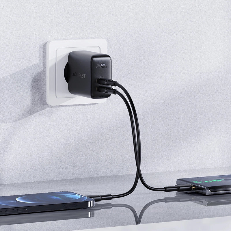 Acefast wall charger USB Type C / USB 32W, PPS, PD, QC 3.0, AFC, FCP black (A5 black)_3