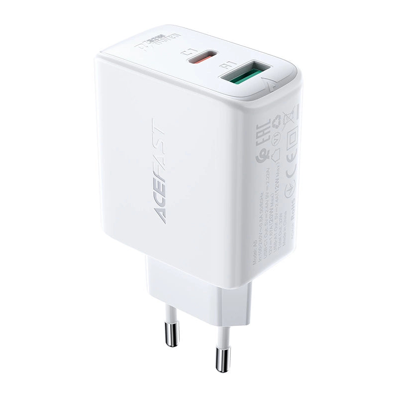 Acefast wall charger USB Type C / USB 32W, PPS, PD, QC 3.0, AFC, FCP white (A5 white)_0