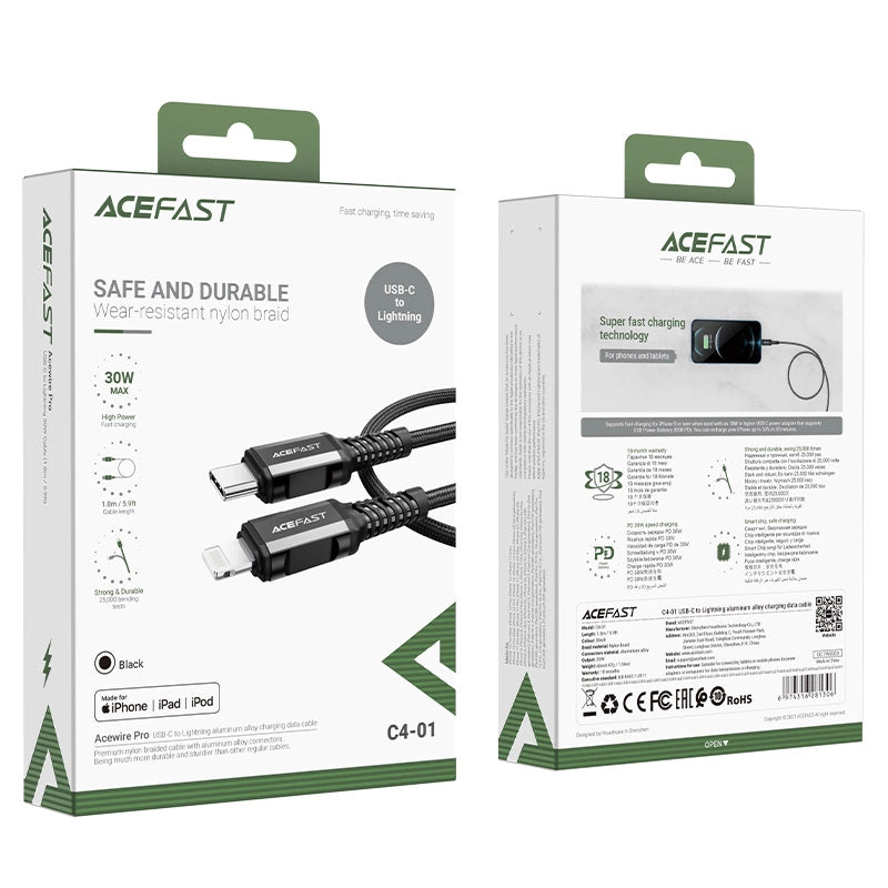 Acefast C4-01 Lightning - USB-C PD cable 30W 3A 480Mb/s 1.8m - black_4