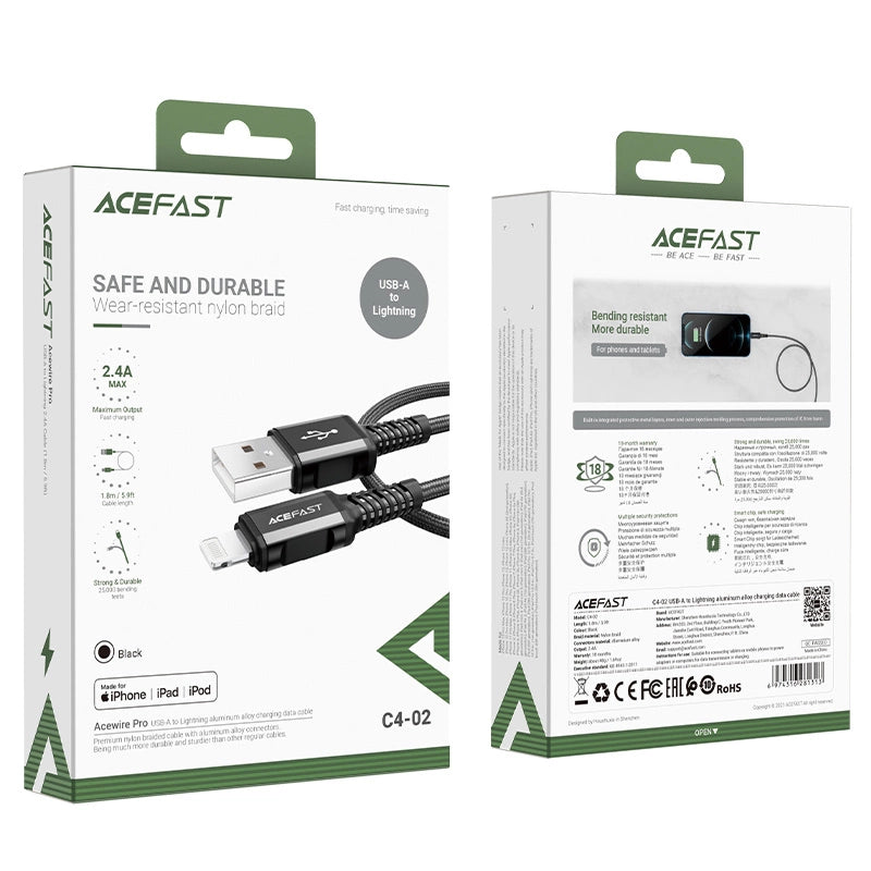 Acefast MFI USB - Lightning cable 1.8m, 2.4A black (C4-02 A Black)_4
