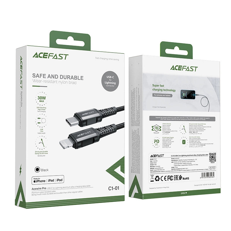 Acefast C1-01 Lightning - USB-C MFi PD cable 30W 3A 480Mb/s 1.2m - black_4