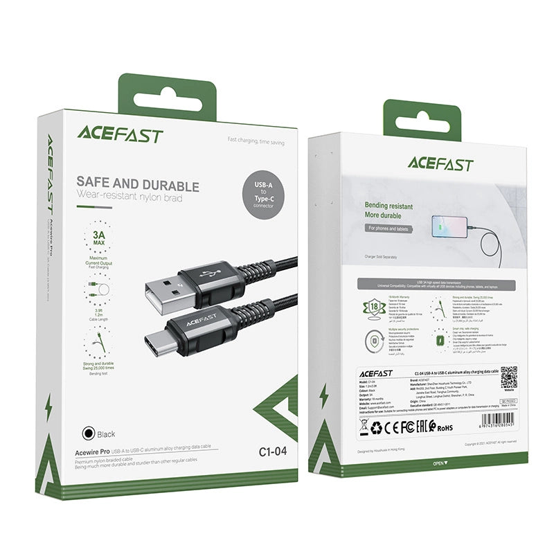 Acefast USB cable - USB Type C 1.2m, 3A black (C1-04 black)_4