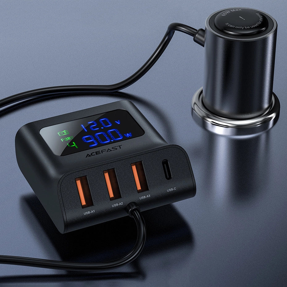 Acefast car charger 90W USB Type C / 3x USB / cigarette lighter socket, PPS, PD3.0, QC3.0, AFC, FCP charging station black (B8 black)_14
