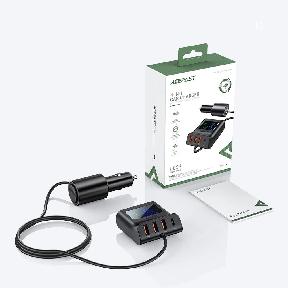 Acefast car charger 90W USB Type C / 3x USB / cigarette lighter socket, PPS, PD3.0, QC3.0, AFC, FCP charging station black (B8 black)_17