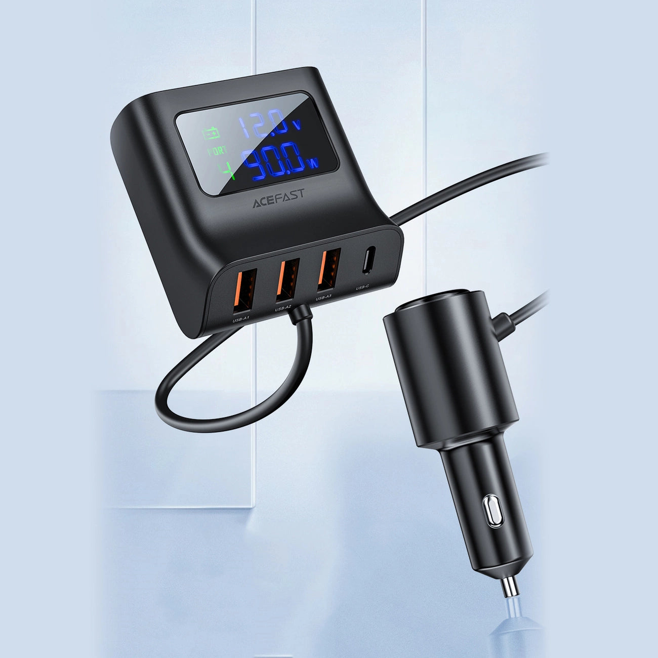 Acefast car charger 90W USB Type C / 3x USB / cigarette lighter socket, PPS, PD3.0, QC3.0, AFC, FCP charging station black (B8 black)_8