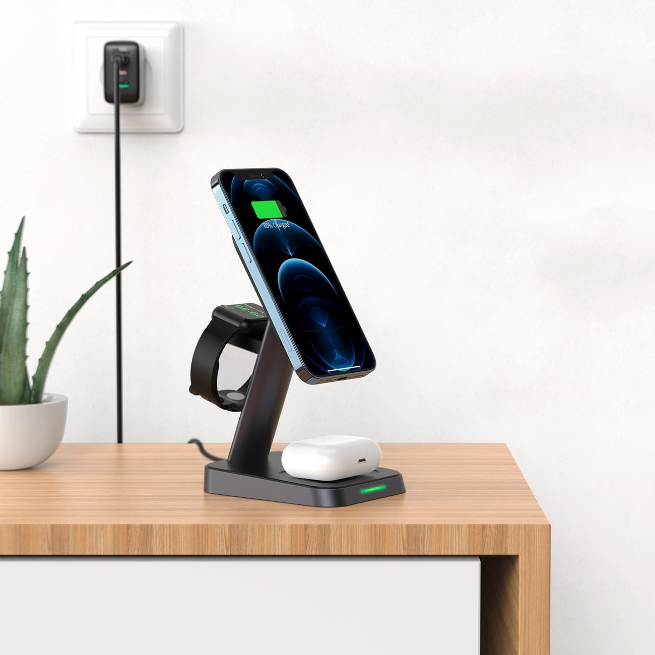 Acefast Qi Wireless Charger 15W for iPhone (with MagSafe), Apple Watch and Apple AirPods Stand Holder Magnetic Holder Black (E3 black)_10