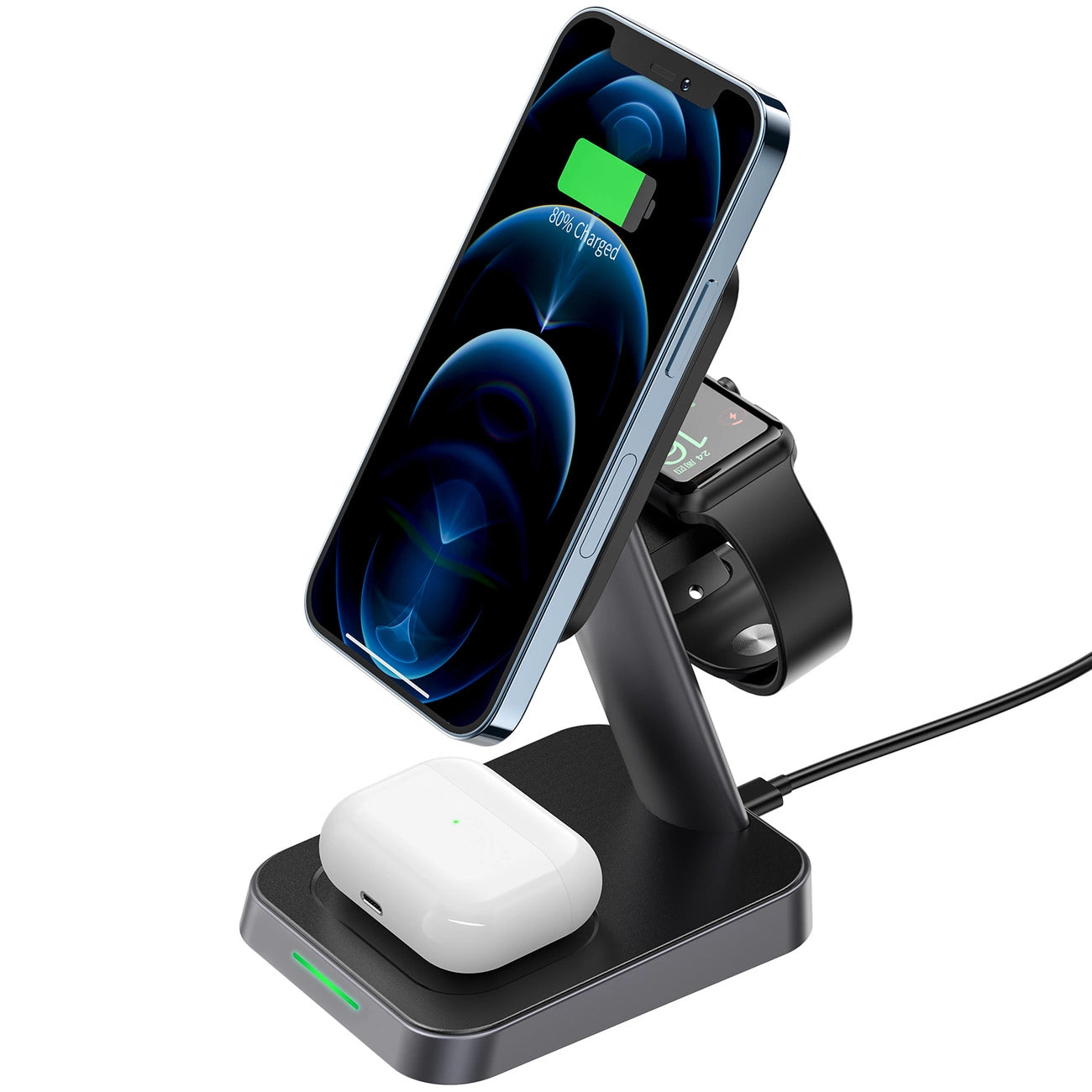 Acefast Qi Wireless Charger 15W for iPhone (with MagSafe), Apple Watch and Apple AirPods Stand Holder Magnetic Holder Black (E3 black)_12