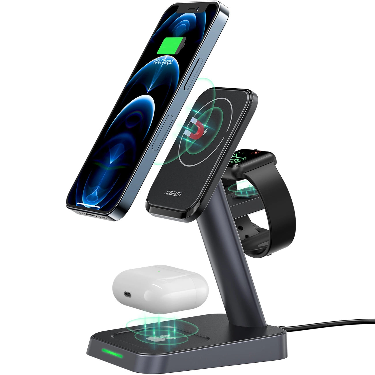 Acefast Qi Wireless Charger 15W for iPhone (with MagSafe), Apple Watch and Apple AirPods Stand Holder Magnetic Holder Black (E3 black)_13