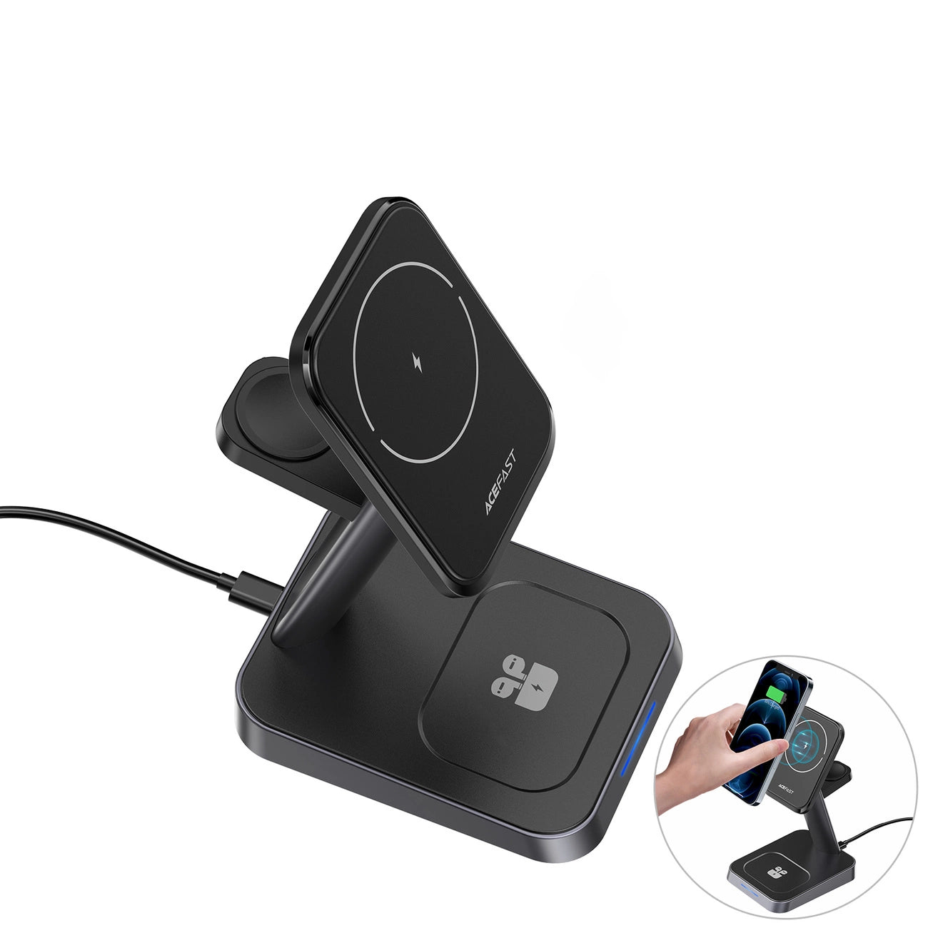 Acefast Qi Wireless Charger 15W for iPhone (with MagSafe), Apple Watch and Apple AirPods Stand Holder Magnetic Holder Black (E3 black)_14