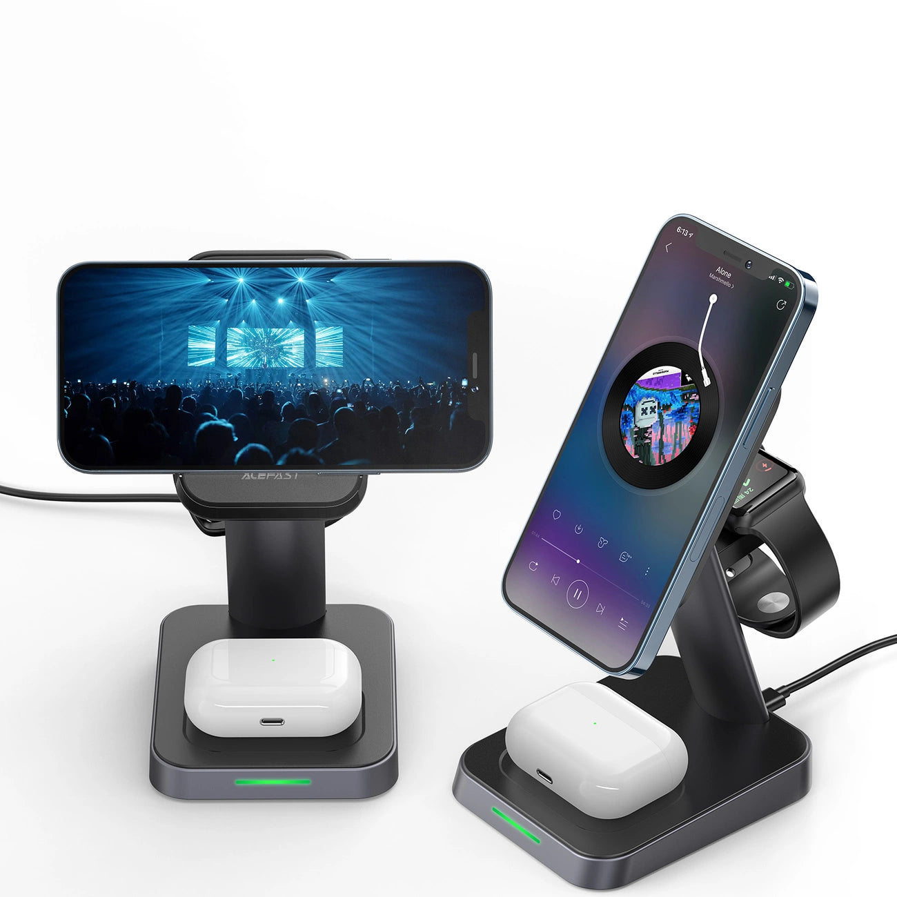 Acefast Qi Wireless Charger 15W for iPhone (with MagSafe), Apple Watch and Apple AirPods Stand Holder Magnetic Holder Black (E3 black)_15