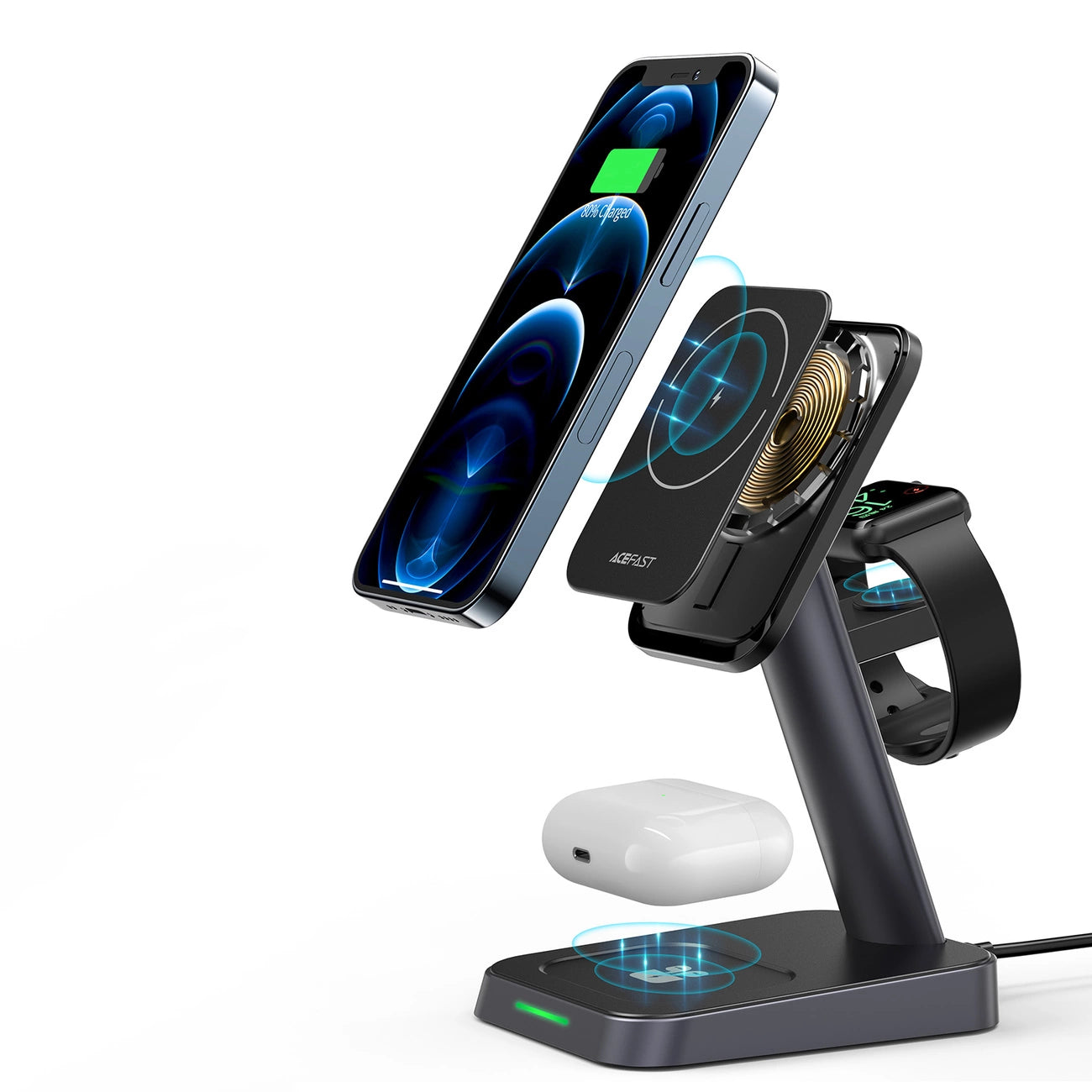 Acefast Qi Wireless Charger 15W for iPhone (with MagSafe), Apple Watch and Apple AirPods Stand Holder Magnetic Holder Black (E3 black)_16