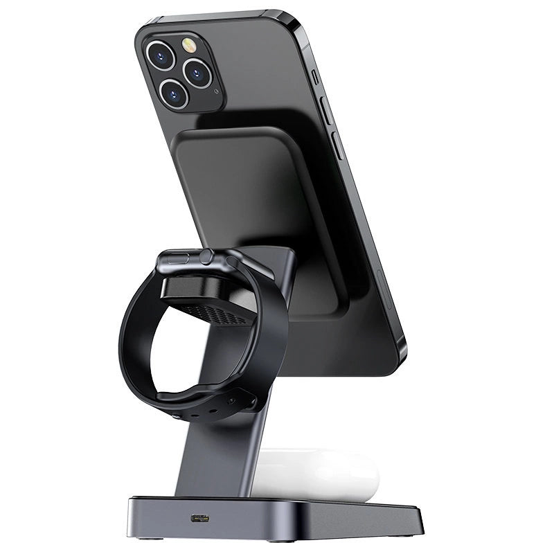 Acefast Qi Wireless Charger 15W for iPhone (with MagSafe), Apple Watch and Apple AirPods Stand Holder Magnetic Holder Black (E3 black)_3