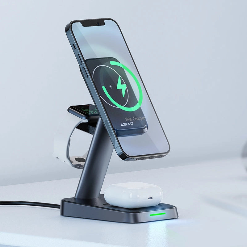 Acefast Qi Wireless Charger 15W for iPhone (with MagSafe), Apple Watch and Apple AirPods Stand Holder Magnetic Holder Black (E3 black)_6