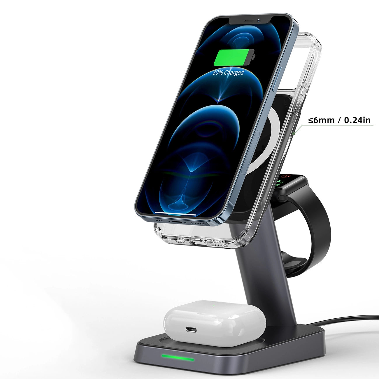 Acefast Qi Wireless Charger 15W for iPhone (with MagSafe), Apple Watch and Apple AirPods Stand Holder Magnetic Holder Black (E3 black)_7