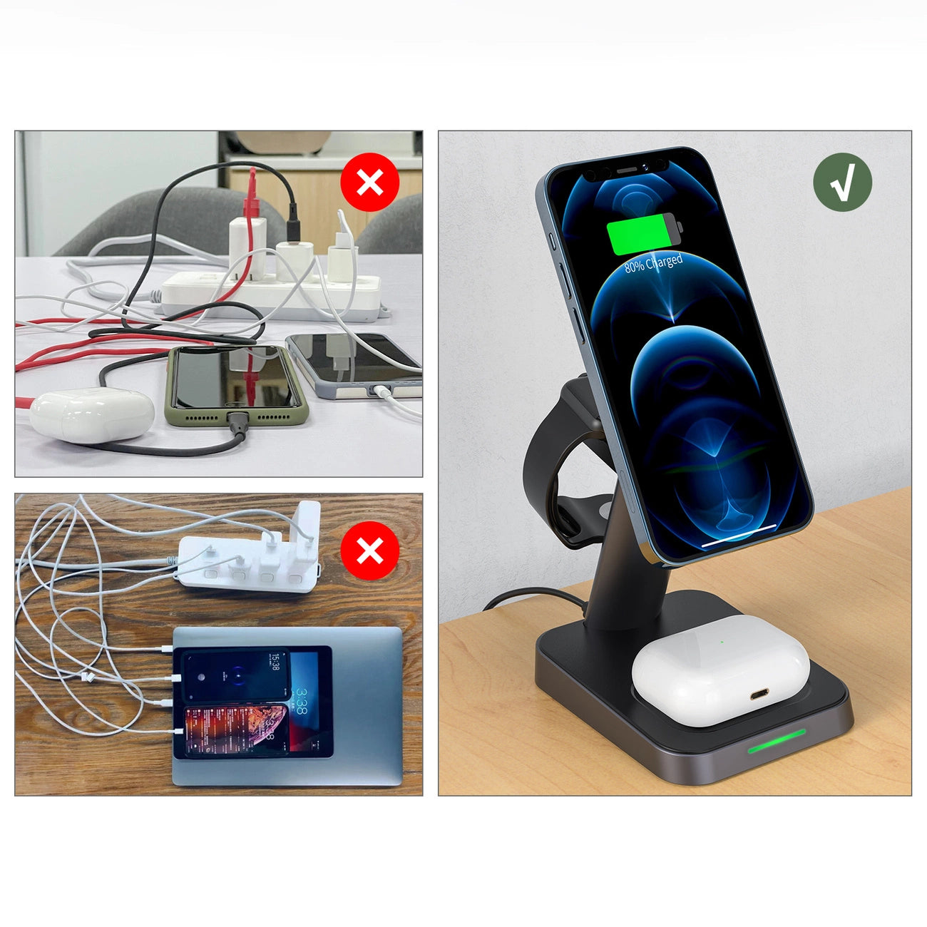 Acefast Qi Wireless Charger 15W for iPhone (with MagSafe), Apple Watch and Apple AirPods Stand Holder Magnetic Holder Black (E3 black)_8