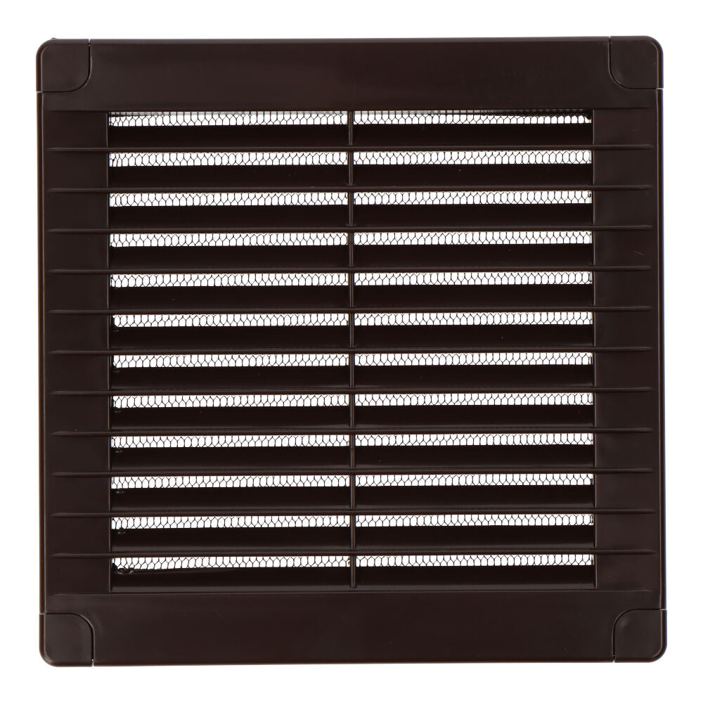 Grelha de ventilação quadrada com tampões e mosquiteira 150x150x7mm abs castanho_0