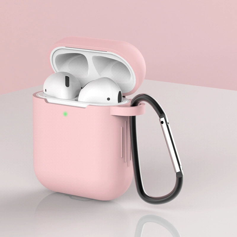 Case for AirPods 2 / AirPods 1 silicone soft case for headphones + keychain carabiner pendant pink (case D)_1