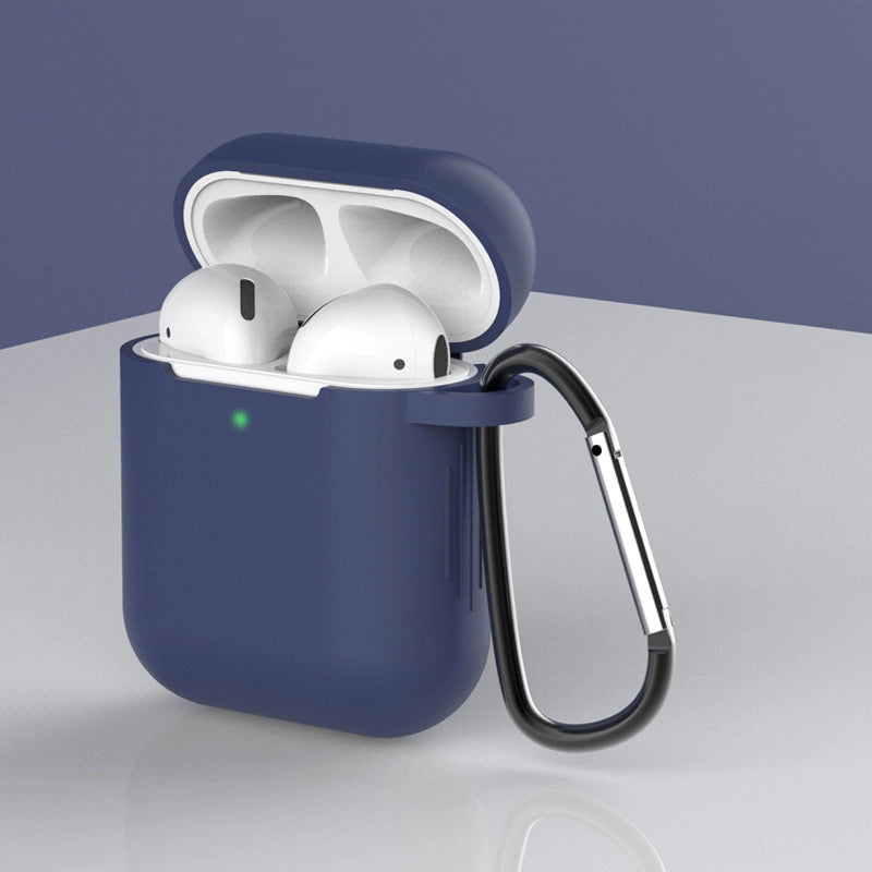 Case for AirPods 2 / AirPods 1 silicone soft case for headphones + keychain carabiner pendant blue (case D)_1