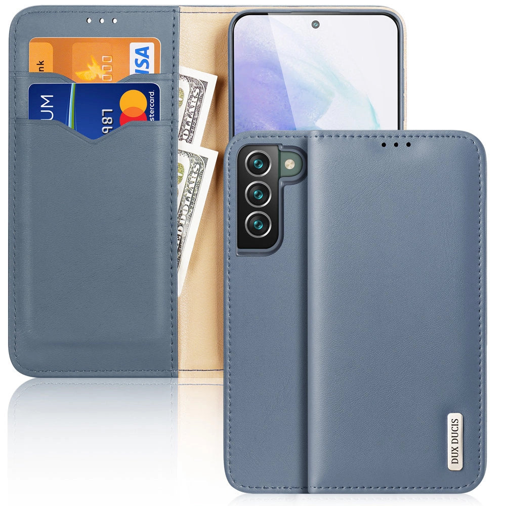Dux Ducis Hivo Leather Flip Cover Genuine Leather Wallet For Cards And Documents Samsung Galaxy S22 + (S22 Plus) Blue_0