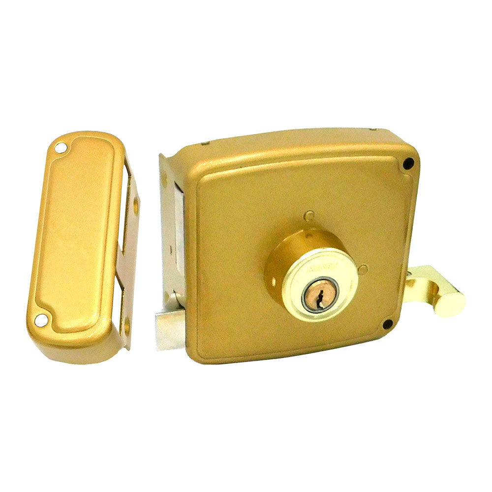 Fechadura de sobreposição crs02 direita 40 x 80 mm pintada em dourado_0