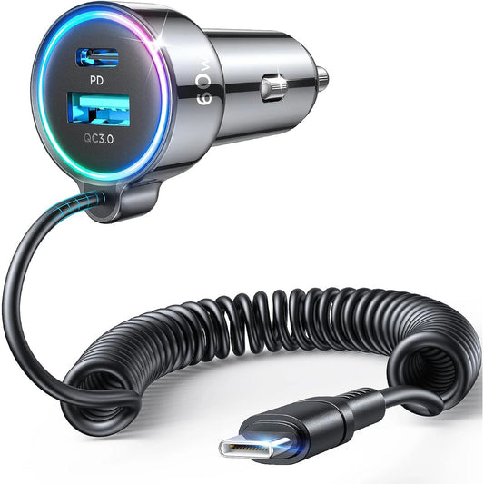 Car charger Joyroom JR-CL07, 3-in-1, 1x USB + 1x PD, 55W + Type-C cable (black)_0
