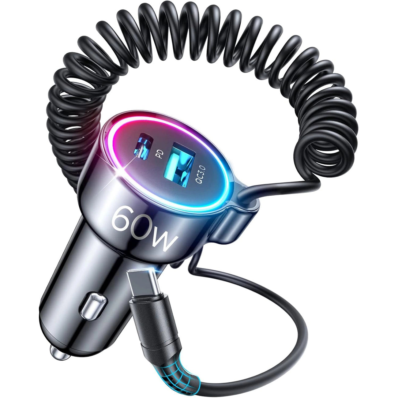Car charger Joyroom JR-CL07, 3-in-1, 1x USB + 1x PD, 55W + Type-C cable (black)_1