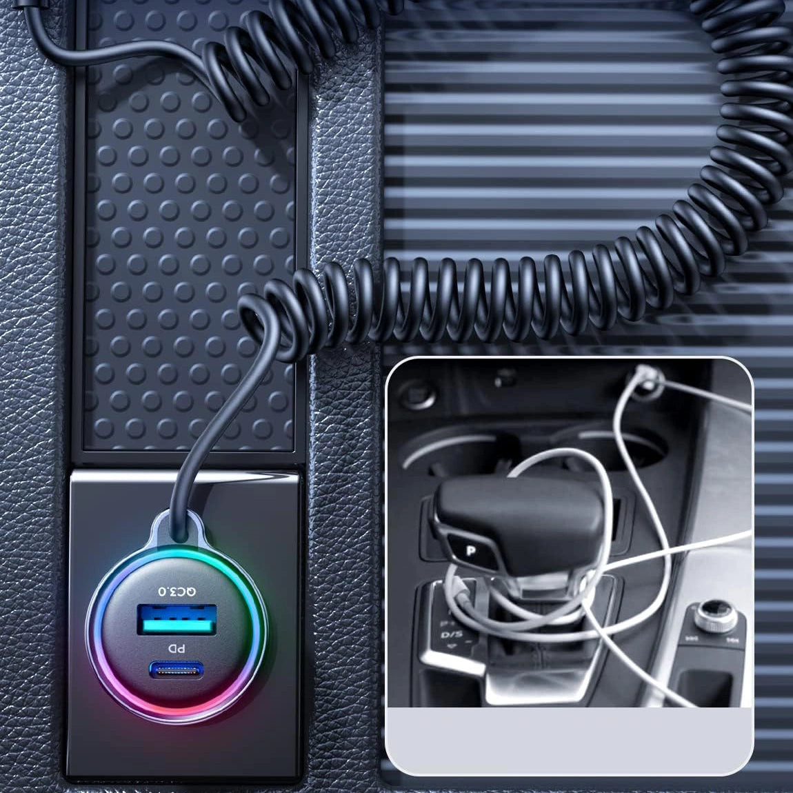 Car charger Joyroom JR-CL07, 3-in-1, 1x USB + 1x PD, 55W + Type-C cable (black)_3