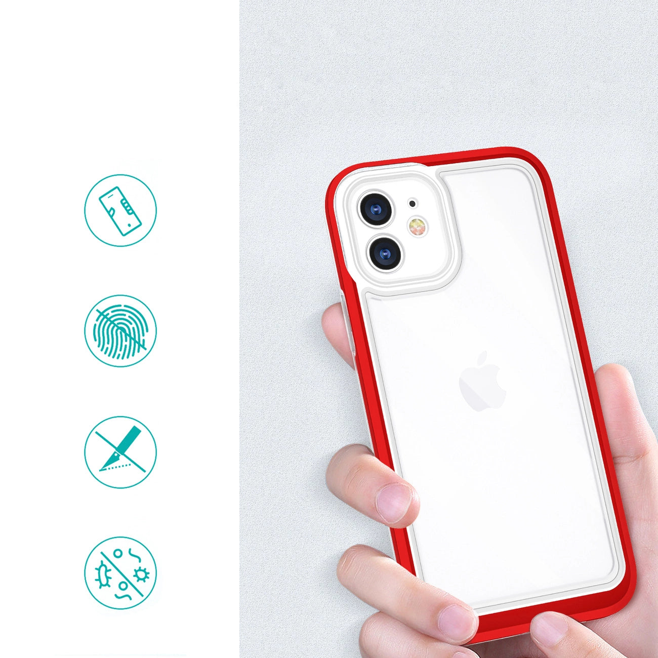 Clear 3in1 case for iPhone 12 frame gel cover red_1