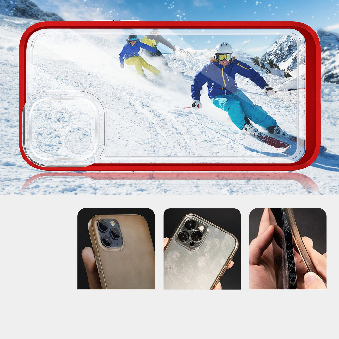 Clear 3in1 case for iPhone 12 frame gel cover red_2