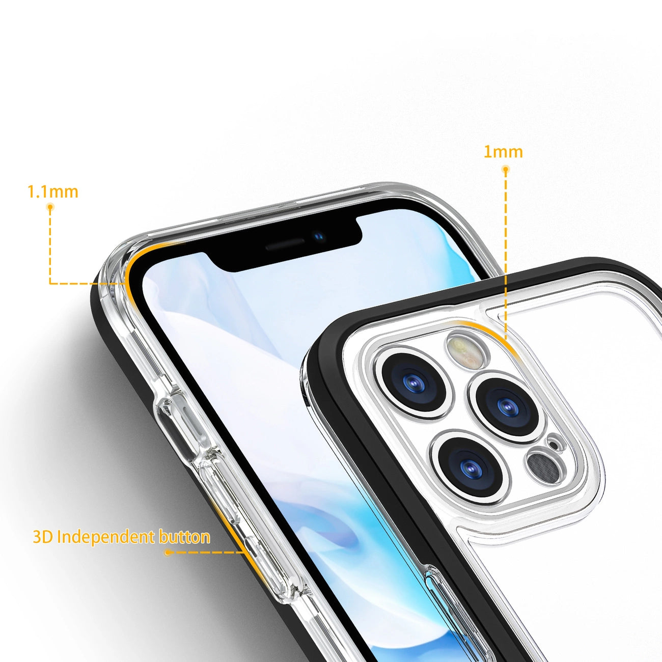 Clear 3in1 case for iPhone 12 Pro frame gel cover black_3