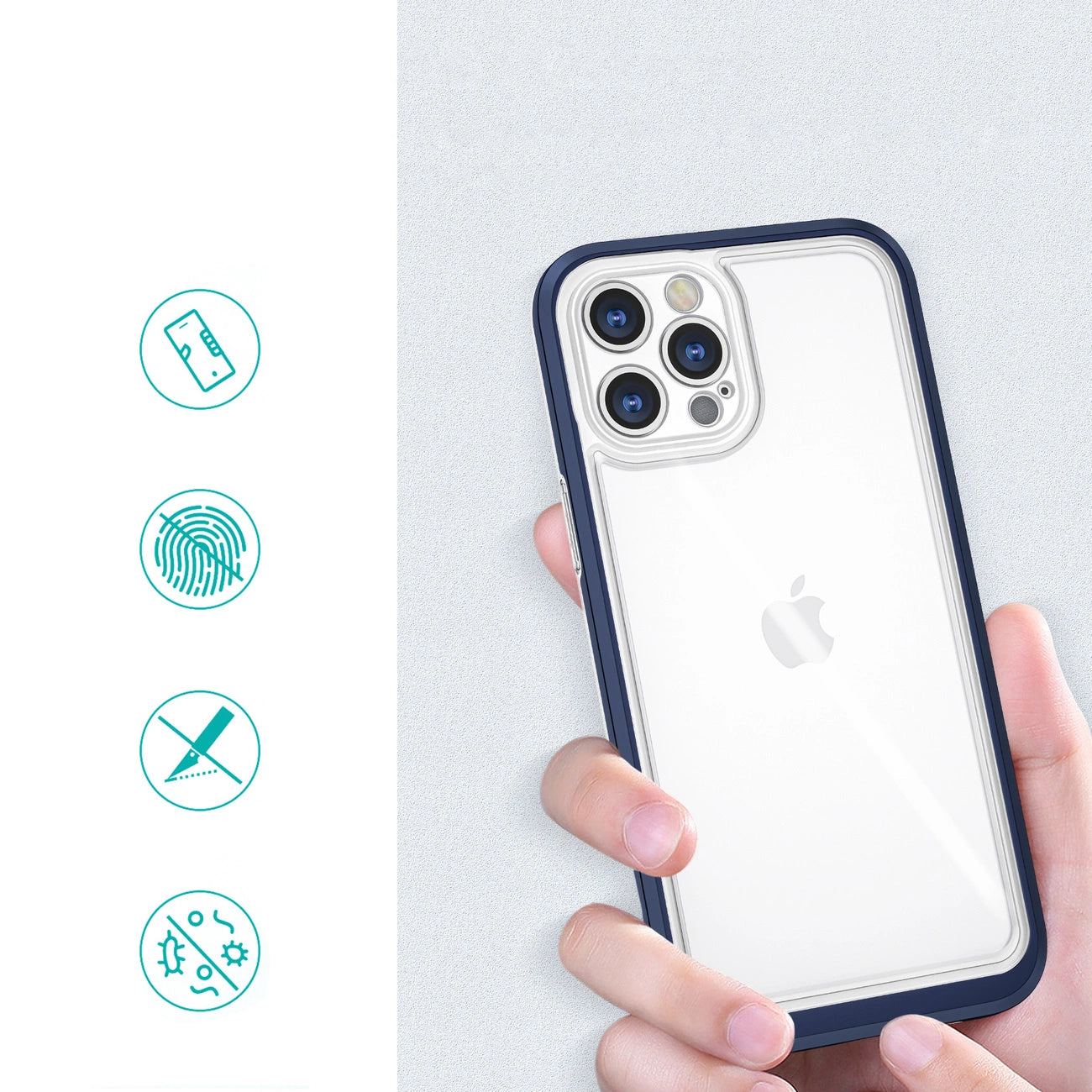 Clear 3in1 case for iPhone 12 Pro blue frame gel cover_1
