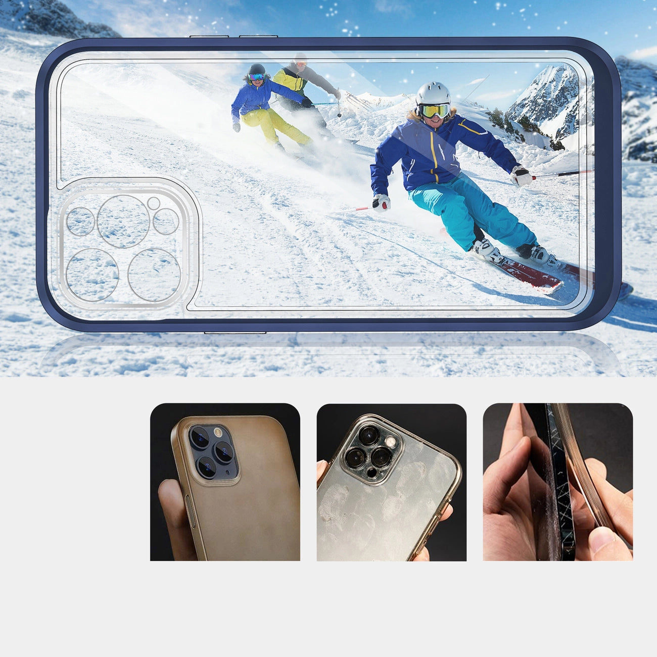 Clear 3in1 case for iPhone 12 Pro blue frame gel cover_2