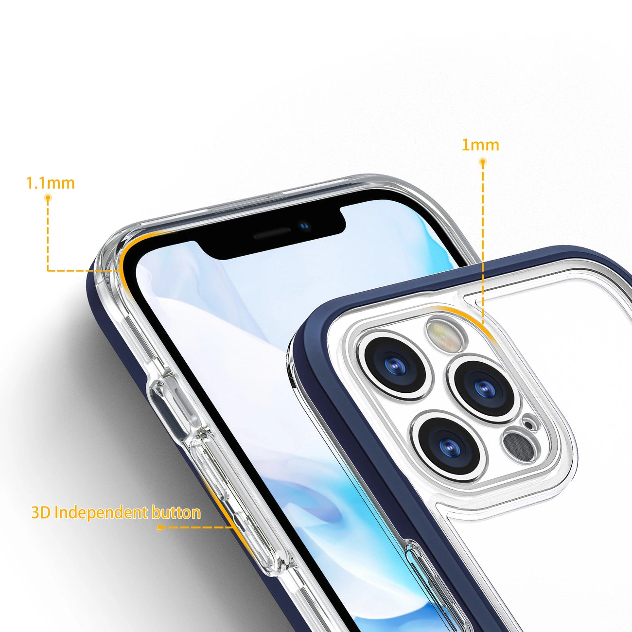 Clear 3in1 case for iPhone 12 Pro blue frame gel cover_3